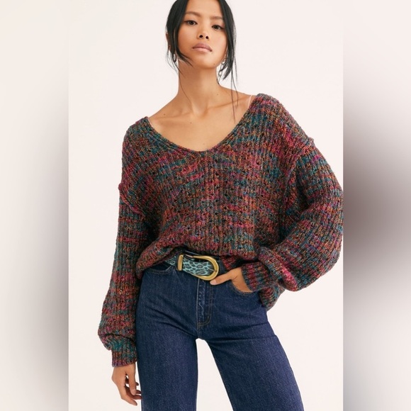 Free People Sweaters - NWOT Free People Highland V-Neck Sweater in Atlantis Combo